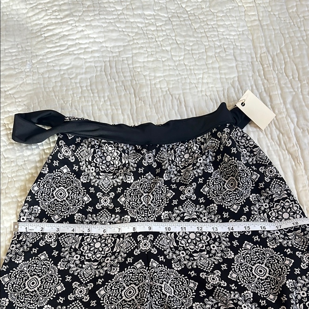 Elegant Black & White Patterned wide leg pant elastic waist belted beach travel - Picture 10 of 12